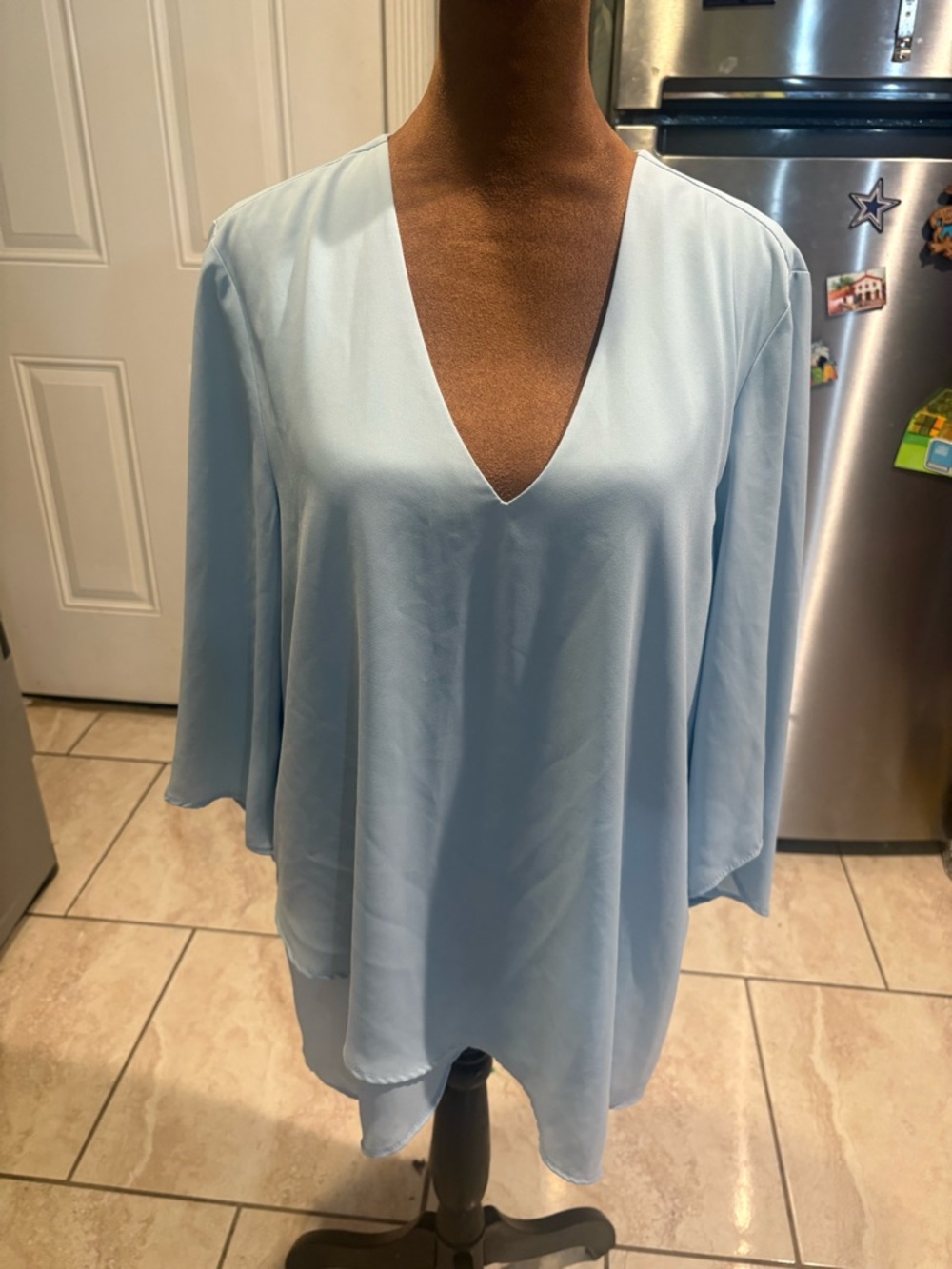 Karen Kane Pale Blue V-Neck Blouse